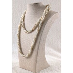 Faux Pearl Necklace Gold Tone Beaded Multi Strand Long Layered Classic
